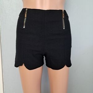 Elegant Black Scalloped High Waist Shorts